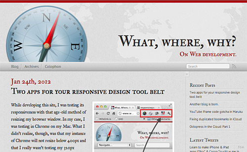 Screenshot of WhatWhereWhy.me. My new blog on web development.